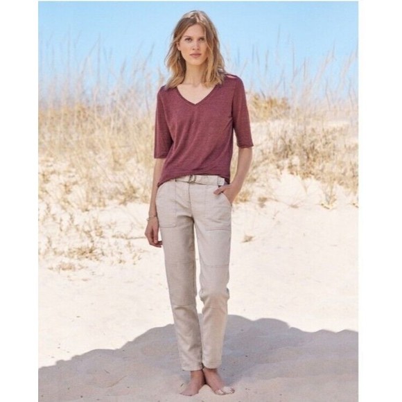 Wrap London Pants - Wrap London size 8 Women’s Taupe Linen/Cotton Utility Trousers Belted Pants